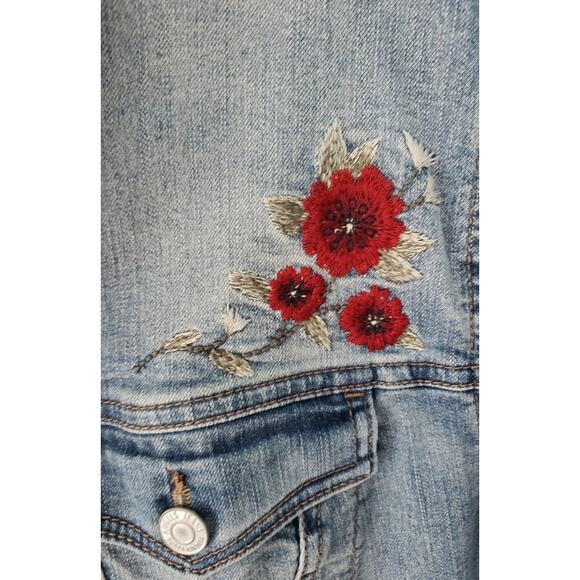 Angels Forever Young Raw Hem Faded Denim Jacket with Flower Embroidery Size 2X - Picture 3 of 10